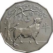 50 Cents - Elizabeth II 6th Portrait - Year of the Ox reverse image