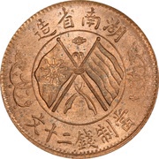 20 Cash "TWENTY CASH"; six characters; with flower, China, 1919 reverse image