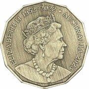 50 Cents In the name of Elizabeth II; 6th Portrait - 50th Anniversary of AC-DC; Silver Antiqued obverse image