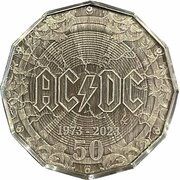 50 Cents In the name of Elizabeth II; 6th Portrait - 50th Anniversary of AC-DC; Silver Antiqued, Australia, 2023 reverse image