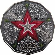 50 Cents In the name of Elizabeth II; 6th Portrait - Festive Florals- Christmas 2023, Australia, 2023 reverse image