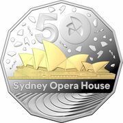 50 Cents In the name of Elizabeth II; 6th Portrait - 50th Anniversary Sydney Opera House; Silver Proof, Australia, 2023 reverse image
