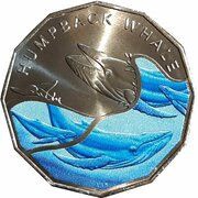 50 cents In the name of Elizabeth II; 6th Portrait - Humpback Whale, Australia, 2023 reverse image