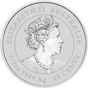 50 Cents - Elizabeth II Posthumous; 6th Portrait - Year of the Rabbit - Silver Bullion Coin obverse image
