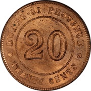 2 Jiao / 20 Cents Pattern; copper, China, 1921 reverse image