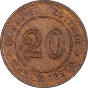 2 Jiao / 20 Cents Pattern; bronze, China, 1921 reverse image