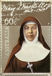 60 Cents - Elizabeth II 4th Portrait - Mary MacKillop - Stamp Shaped, Australia, 2010 reverse image