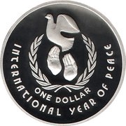 1 Dollar - Elizabeth II 3rd Portrait - International Year of Peace - Masterpieces in Silver, Australia, 1990 reverse image