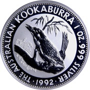 1 Dollar - Elizabeth II 3rd Portrait - Australian Kookaburra, Australia, 1992 reverse image