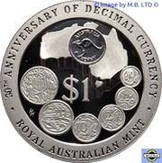 1 Dollar - Elizabeth II 3rd Portrait - 30th Anniversary - Decimal Currency Silver Proof, Australia, 1996 reverse image
