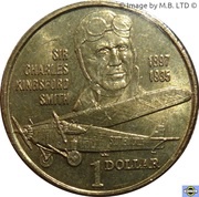 1 Dollar - Elizabeth II 3rd Portrait - Sir Charles Kingsford Smith - Large Head, Australia, 1997 reverse image