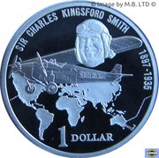 1 Dollar - Elizabeth II 3rd Portrait - Sir Charles Kingsford Smith - Small Head; Silver Proof, Australia, 1997 reverse image