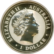 1 Dollar - Elizabeth II 4th Portrait - Australian Kookaburra - Square Penny Privy obverse image