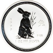 1 Dollar - Elizabeth II 4th Portrait - Year of the Rabbit - Silver Bullion Coin, Australia, 1999 reverse image