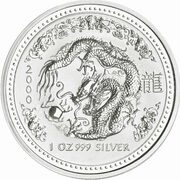 1 Dollar - Elizabeth II 4th Portrait - Year of the Dragon - Silver Bullion Coin reverse image