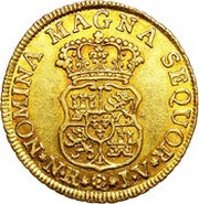 2 Escudos - Carlos III portrait of Fernando VI, Colombia, 1760-1771 reverse image