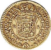 2 Escudos - Carlos IV portrait of Carlos III, Colombia, 1789-1791 reverse image