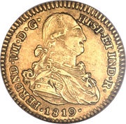 2 Escudos - Fernando VII portrait of Carlos IV obverse image