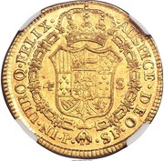 4 Escudos - Carlos IV portrait of Carlos III, Colombia, 1789-1790 reverse image