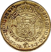 4 Escudos - Fernando VII portrait of Carlos IV, Colombia, 1818-1819 reverse image