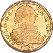 8 Escudos - Carlos IV portrait of Carlos III obverse image