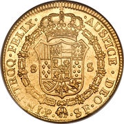 8 Escudos - Carlos IV portrait of Carlos III, Colombia, 1789-1791 reverse image
