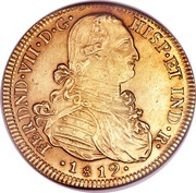 8 Escudos - Fernando VII portrait of Carlos IV obverse image