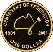 1 Dollar - Elizabeth II 4th Portrait - Centenary of Federation; Gold Proof, Australia, 2001 reverse image