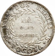 2 Reales, Colombia, 1839-1849 reverse image