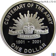 1 Dollar - Elizabeth II 4th Portrait - Army Anniversary Silver Proof, Australia, 2001 reverse image