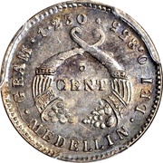 5 Centavos Cornucopias, Colombia, 1874 reverse image