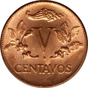 5 Centavos Phrygian Cap, Colombia, 1942-1966 reverse image