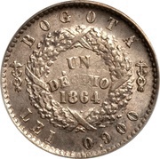 1 Décimo Silver .900, Colombia, 1863-1866 reverse image