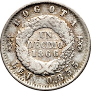 1 Decimo Silver 0.835, Colombia, 1866 reverse image