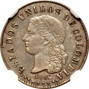 10 Centavos United States of Colombia; Cornucopias; Silver 0.500 obverse image