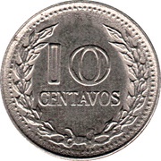 10 Centavos divided legend, Colombia, 1969-1971 reverse image