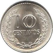 10 Centavos continuous legend; small letters, Colombia, 1972-1978 reverse image