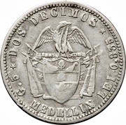 2 Décimos, Colombia, 1870-1872 reverse image