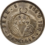 20 Centavos, Colombia, 1874-1884 reverse image