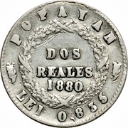2 Reales, Colombia, 1880 reverse image