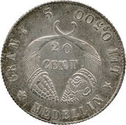 20 Centavos United States of Colombia, Colombia, 1886 reverse image