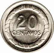20 Centavos continuous legend; big letters reverse image