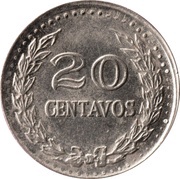 20 Centavos no gap in legend; small letters reverse image