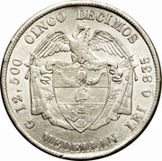 5 Décimos, Colombia, 1877-1885 reverse image