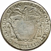 5 Decimos, Colombia, 1887-1888 reverse image