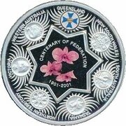 1 Dollar - Elizabeth II 4th Portrait - Federation State Tribute QLD - Silver Proof, Australia, 2001 reverse image