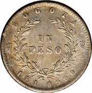 1 Peso, Colombia, 1855-1858 reverse image