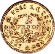 2 Pesos, Colombia, 1863 reverse image