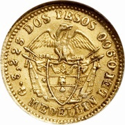 2 Pesos, Colombia, 1871-1876 reverse image