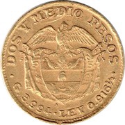 2½ Pesos, Colombia, 1919-1920 reverse image